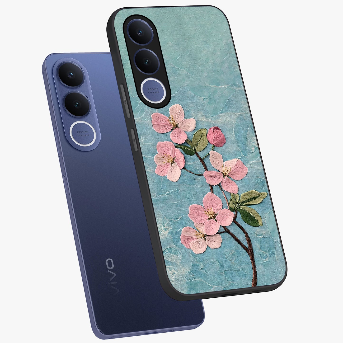 Threaded Blossom Breeze Glass Case displayed in angled mockup highlighting elegant floral design with soft aesthetic style.