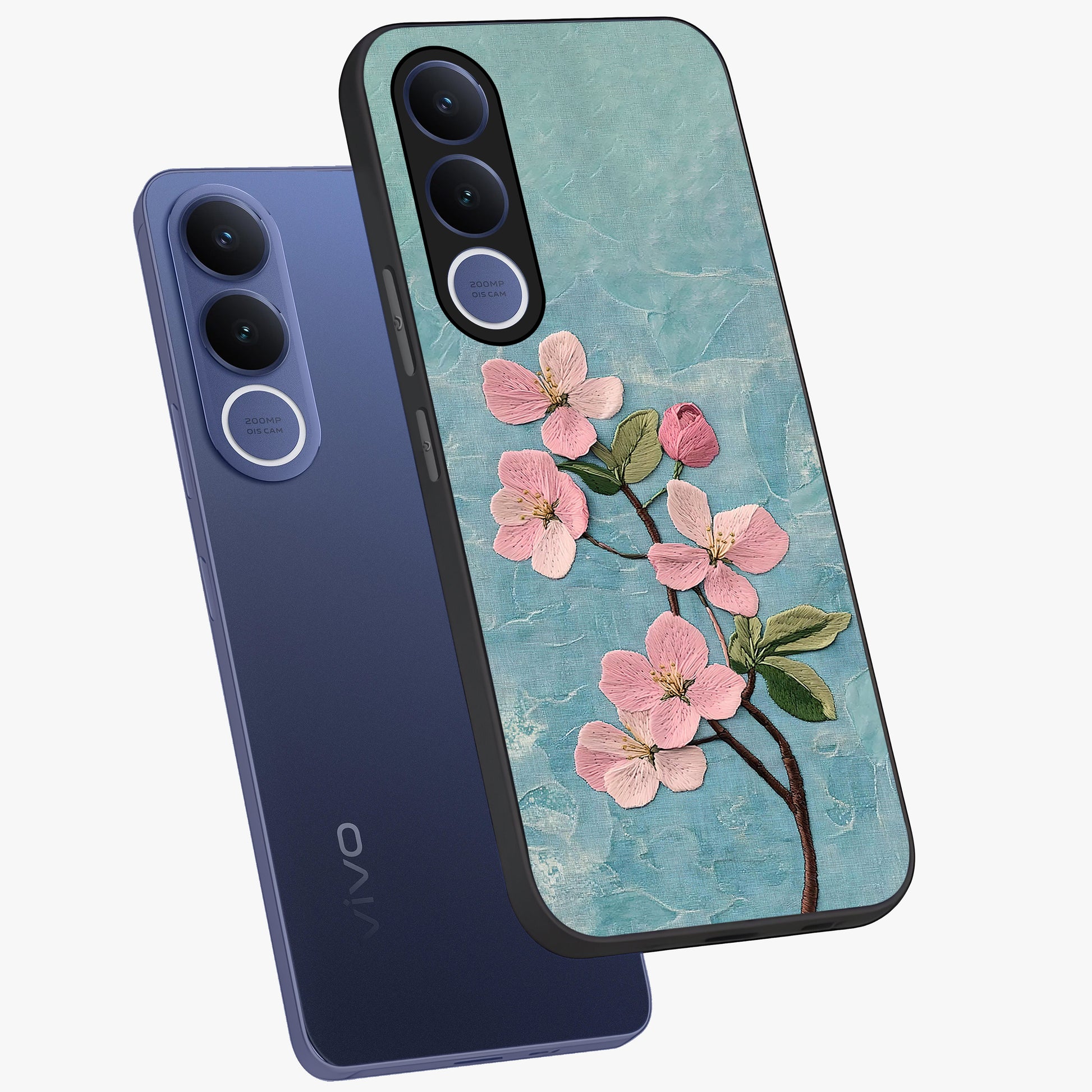 Threaded Blossom Breeze Glass Case displayed in angled mockup highlighting elegant floral design with soft aesthetic style.