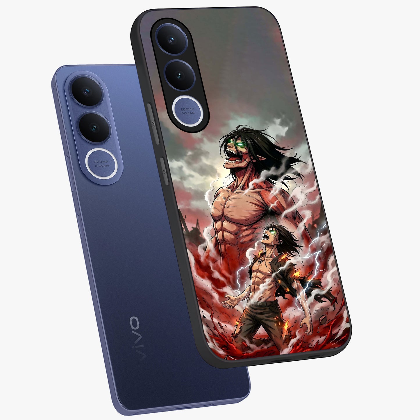 Titan Awakening Fury Glass Case displayed in angled mockup highlighting dramatic giant warrior design with bold anime aesthetic.