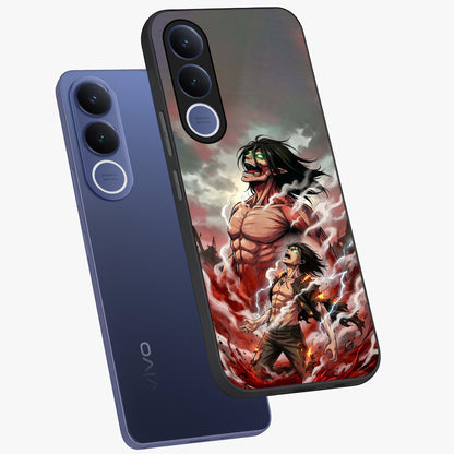 Titan Awakening Fury Glass Case displayed in angled mockup highlighting dramatic giant warrior design with bold anime aesthetic.