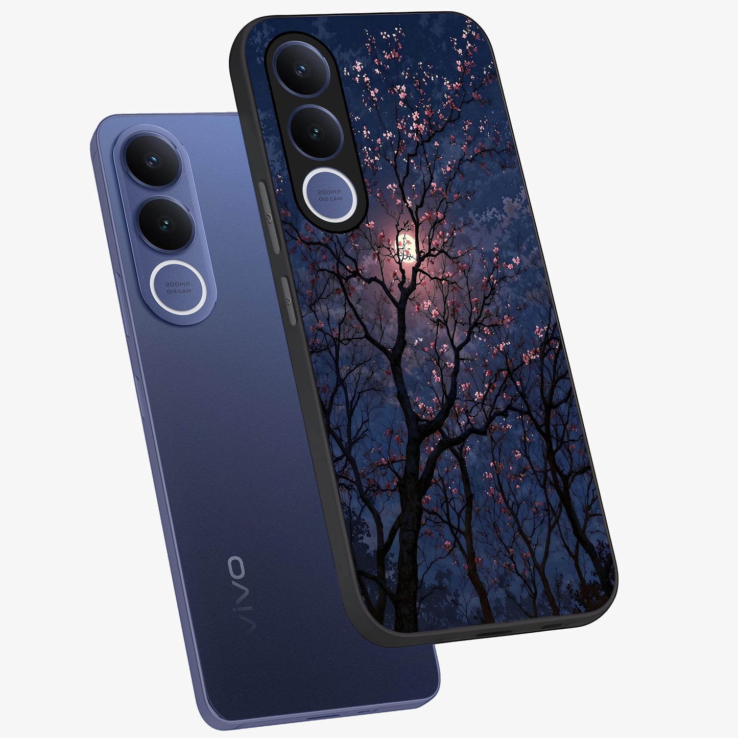 Twilight Sakura Serenade Glass Case displayed in angled mockup highlighting delicate sakura flower design with dreamy aesthetic.