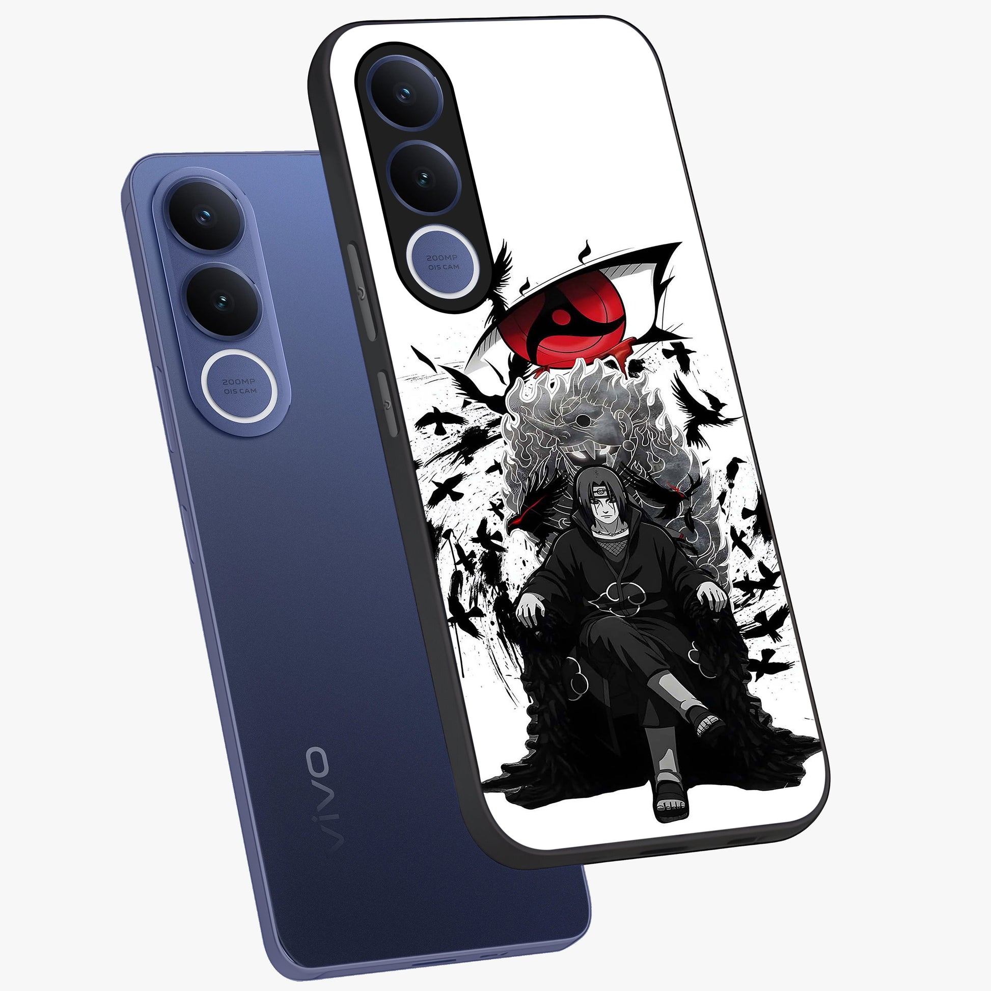 Uchiha Shadow Throne Glass Case displayed in angled mockup highlighting glowing aquatic design with celestial aesthetic.