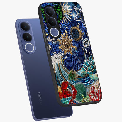Universe Underwater Spark Glass Case displayed in angled mockup highlighting glowing aquatic design with celestial aesthetic.