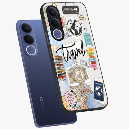 Wanderlust Journal Glass Case displayed in angled mockup highlighting adventure themed design with aesthetic travel vibe.