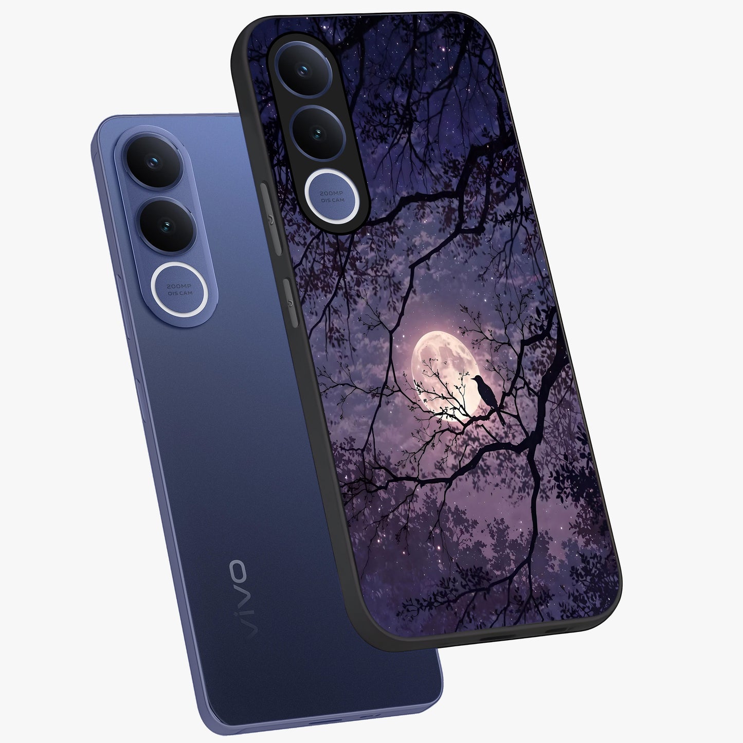 Whispering Moon Silence Glass Case displayed in angled mockup highlighting calm lunar design with dreamy night aesthetic.
