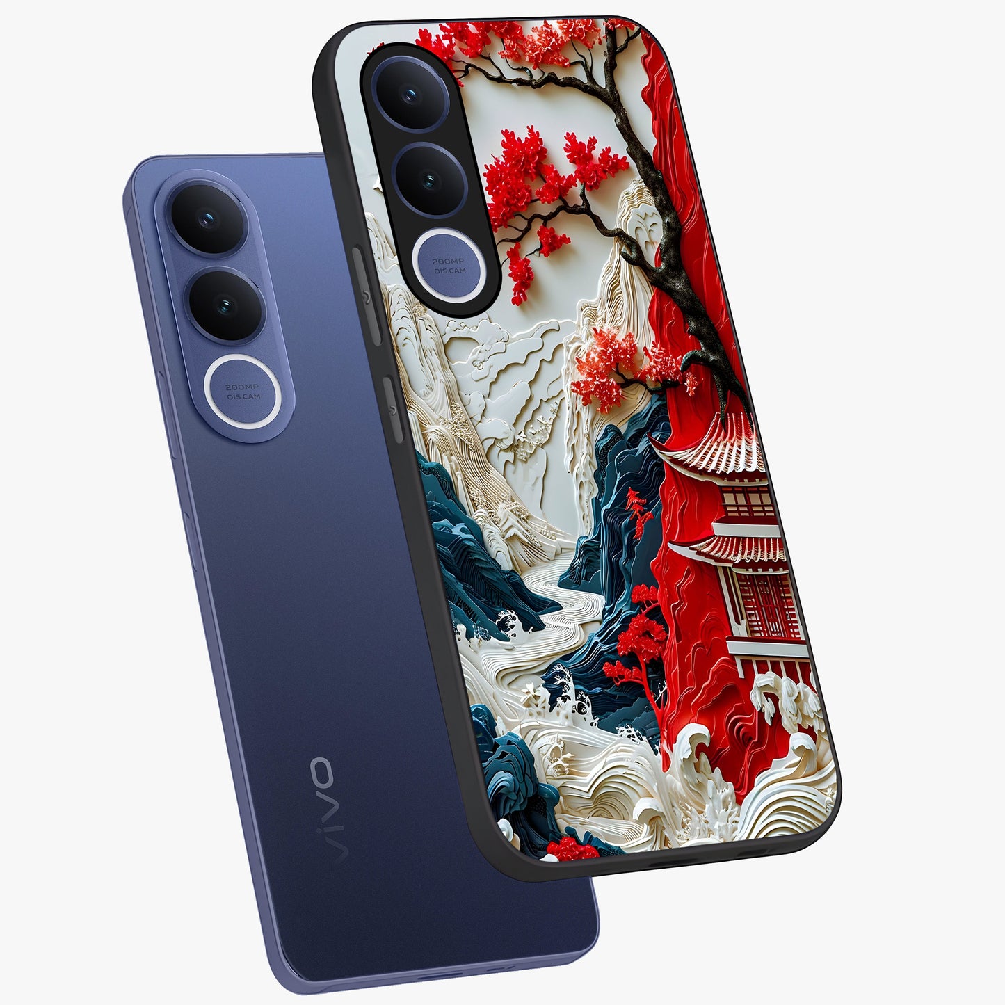 Whispers Of Sakura Waves Glass Case displayed in angled mockup highlighting flowing sakura design with soft floral aesthetic.