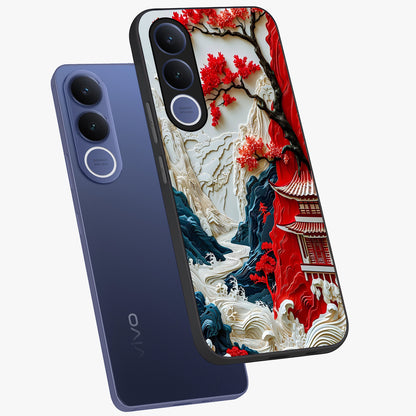 Whispers Of Sakura Waves Glass Case displayed in angled mockup highlighting flowing sakura design with soft floral aesthetic.