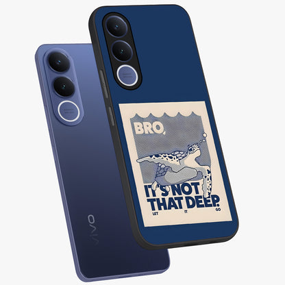 Worry Less Swim Glass Case displayed in angled mockup highlighting fun typography design with relaxed aesthetic style.