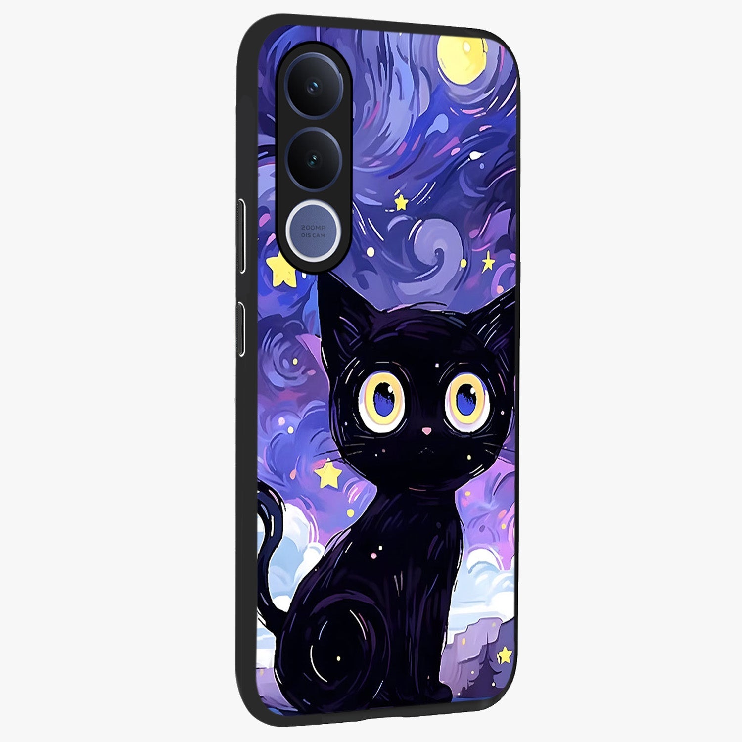 Abstract Cat Art Glass Case upright view showcasing creative feline illustration and aesthetic artistic style.
