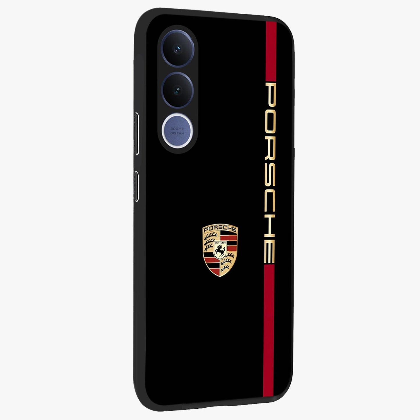 Black Minimal Porsche Glass Case upright view showcasing stylish automotive artwork with bold minimal theme.