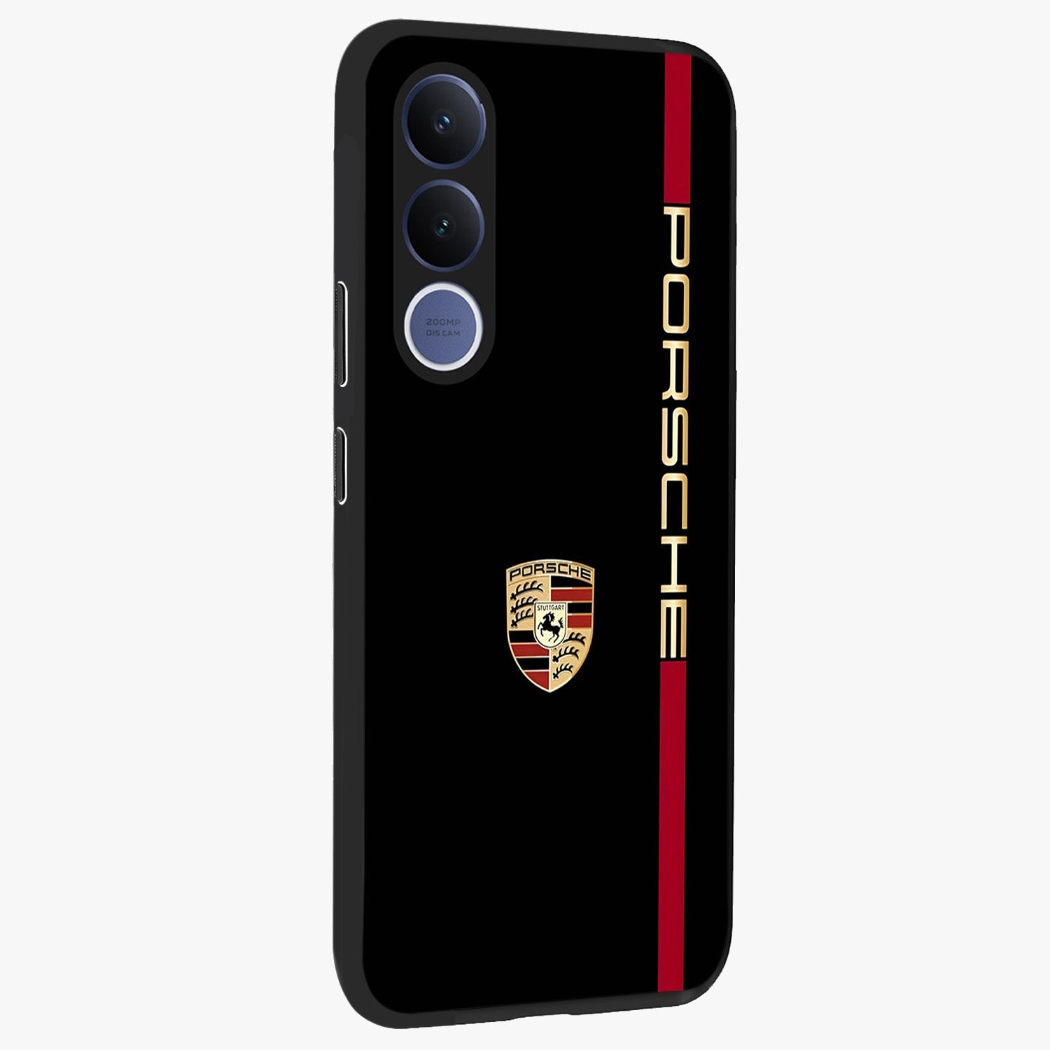 Black Minimal Porsche Glass Case upright view showcasing stylish automotive artwork with bold minimal theme.