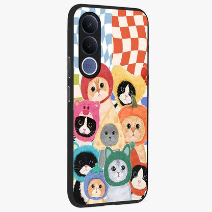 Cats in Fruits Glass Case upright view showcasing charming cat artwork with fun fruity theme.