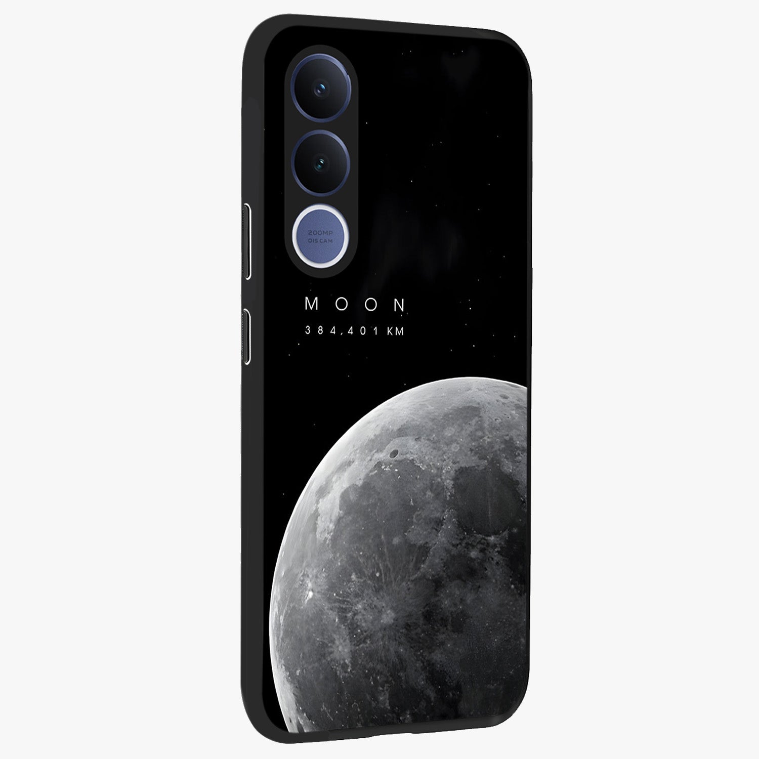 Cosmic Moon Glow Glass Case upright view showcasing luminous moon illustration with dreamy cosmic style.