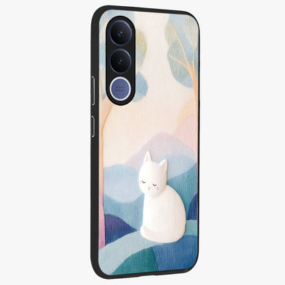 Cotton Dream Cat Glass Case upright view showcasing charming cat artwork with cozy dreamy theme.