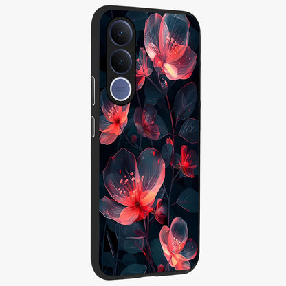 Dark Shade of Flower Glass Case upright view showcasing delicate flower artwork with rich dark floral theme.
