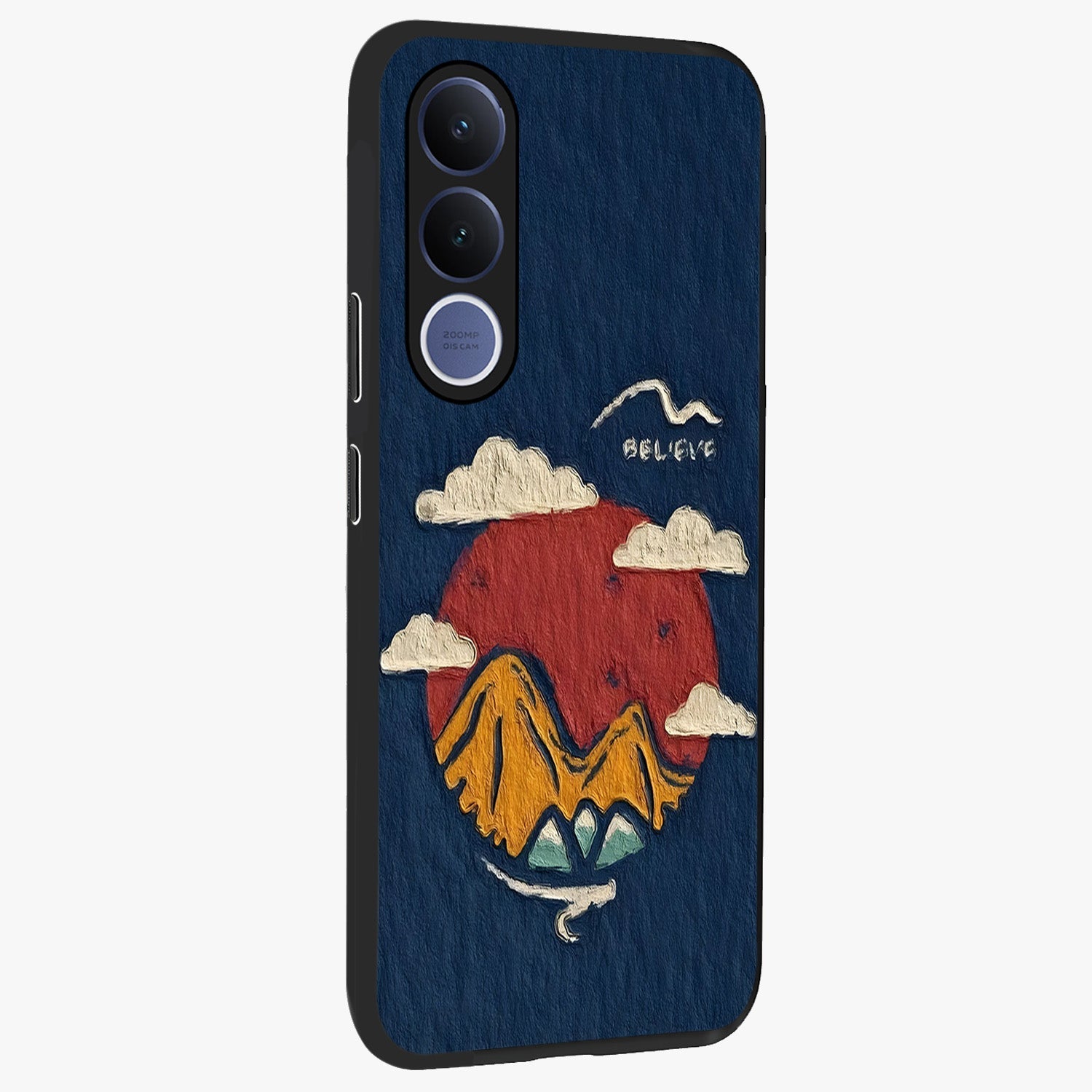 Dream Beyond Mountains Glass Case upright view showcasing beautiful mountain scenery with inspirational nature theme.