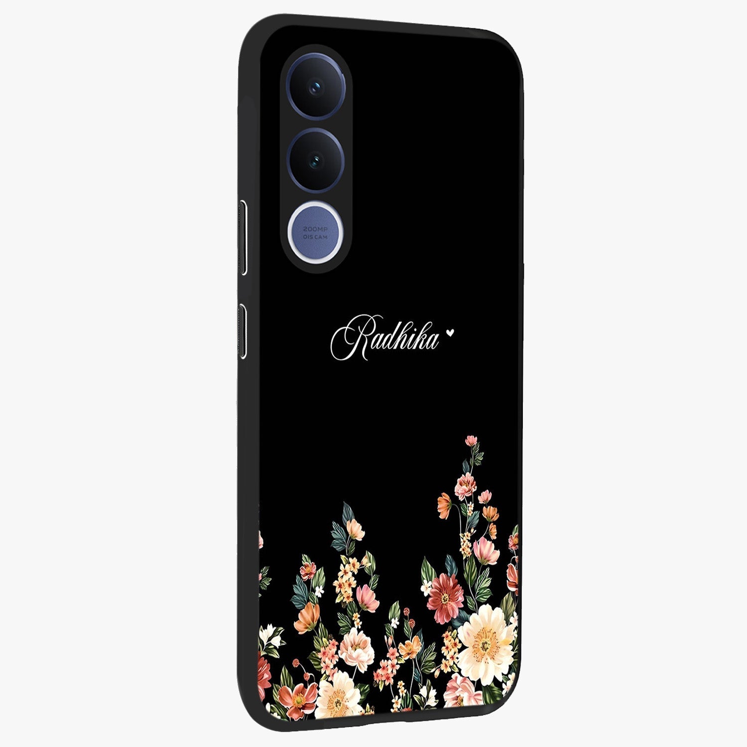 Floral Design With a Custom Personalized Name Glass Case upright view showcasing delicate floral artwork with personalized aesthetic style.
