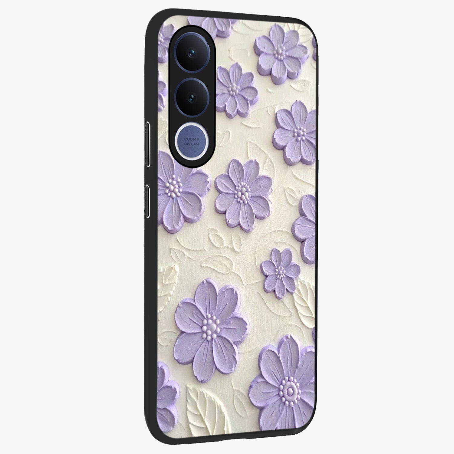 Floral Wall Art With Purple Flowers Glass Case upright view showcasing elegant purple flower artwork with decorative floral theme.