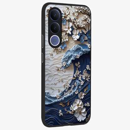 Floral Wave Origami Glass Case upright view showcasing creative floral origami artwork with artistic decorative theme.
