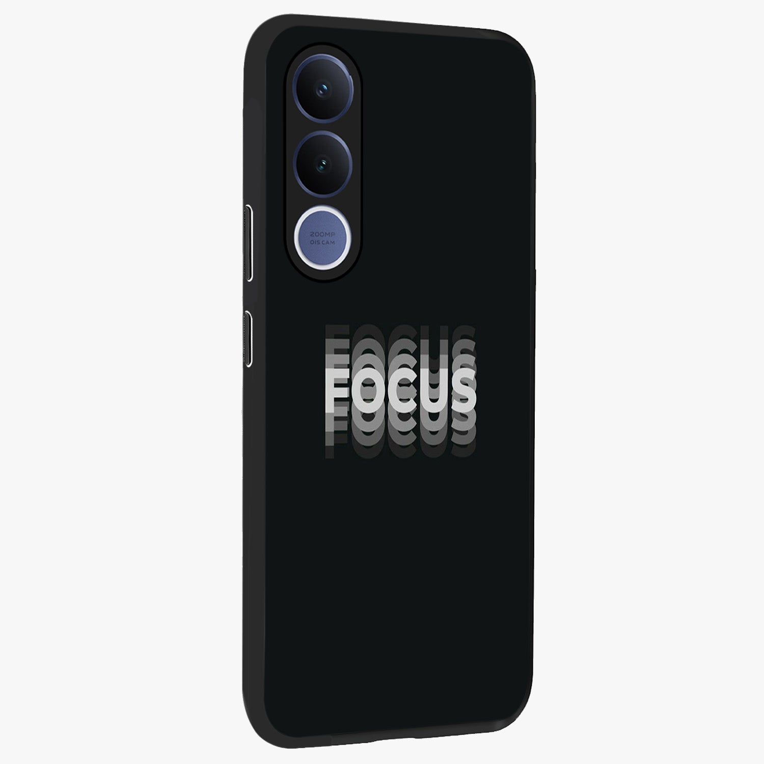Focus Mode On Glass Case upright view showcasing strong typography statement with sleek motivational theme.