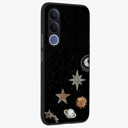 Galactic Charm Glow Glass Case upright view showcasing glowing cosmic charm artwork with magical celestial style.