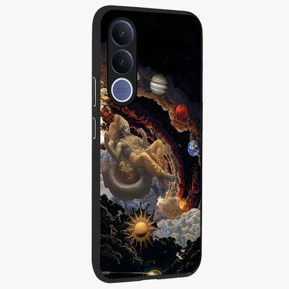 Galactic Divine God Glass Case upright view showcasing mystical divine artwork with dramatic cosmic theme.