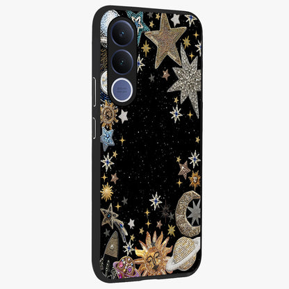 Galactic Jewel Stars Glass Case upright view showcasing glittering star jewel artwork with vibrant galaxy theme.
