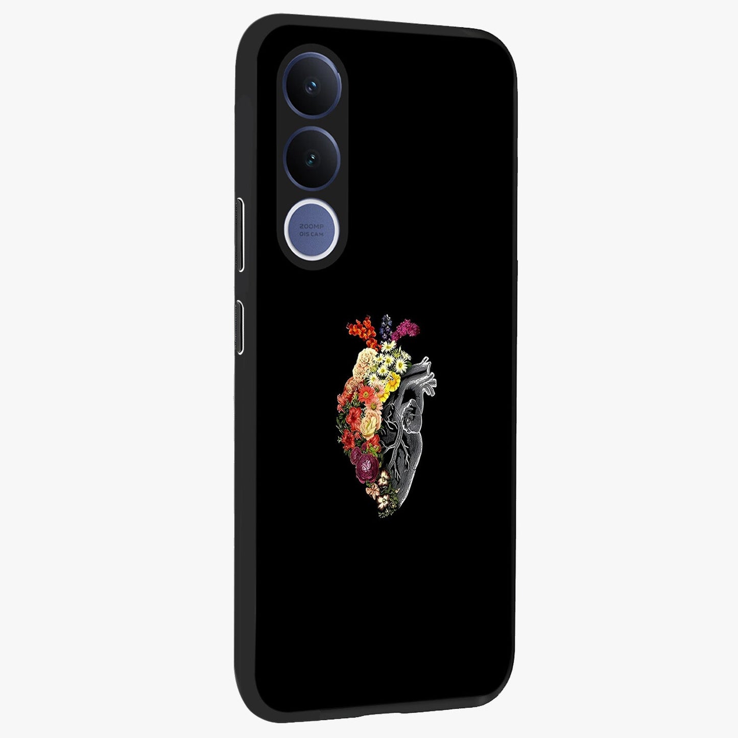 Heart With Flowers Glass Case upright view showcasing decorative heart and floral artwork with sweet romantic theme.