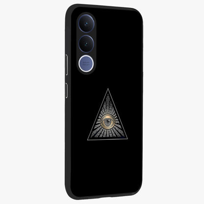 Illuminati Evil Glass Case upright view showcasing striking illuminati artwork with mysterious symbolic theme.