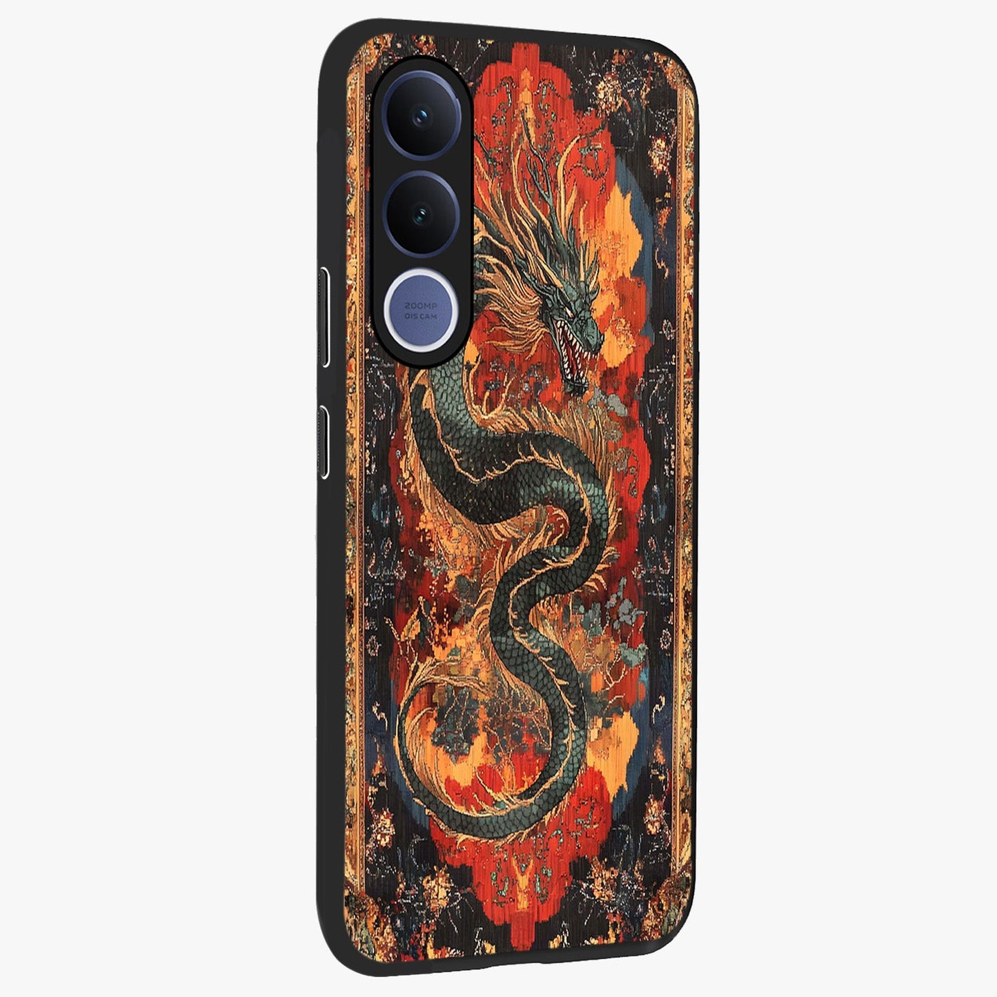 Inferno Dragon Soul Glass Case upright view showcasing intense dragon artwork with fantasy fire theme.