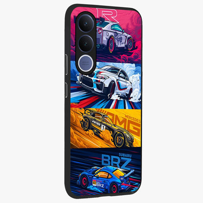 JDM Sports Car Glass Case upright view showcasing dynamic sports car artwork with bold racing theme.