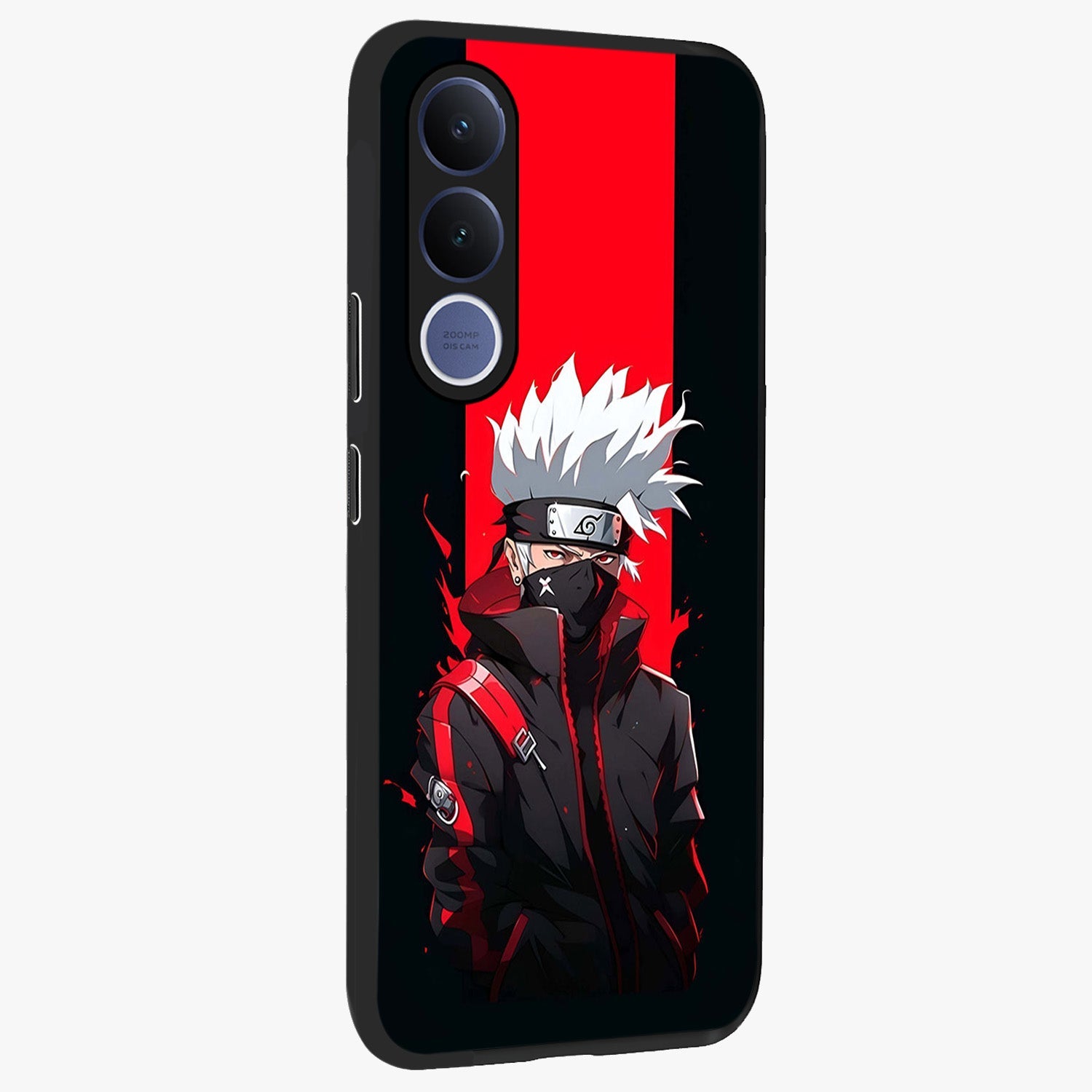 Kakashi Scarlet Shadow Glass Case upright view showcasing intense anime ninja artwork with dark action theme.