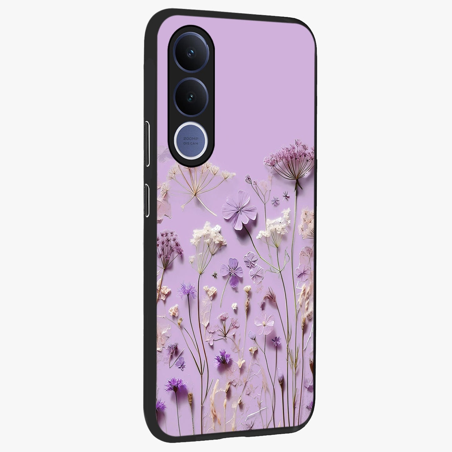 Lavender Blossom Dream Glass Case upright view showcasing delicate lavender blossom artwork with peaceful floral theme.