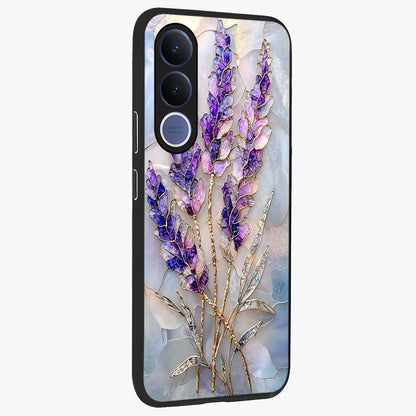 Lavender Dream Glow Glass Case upright view showcasing radiant lavender glow artwork with calming dreamy theme.