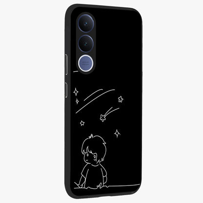 Line Art Boy With Shooting Stars Glass Case upright view showcasing artistic shooting star illustration with minimal style.