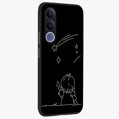 Line Art Girl With Shooting Stars Glass Case upright view showcasing delicate shooting stars artwork with minimal artistic theme.