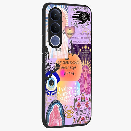 Manifestation Collage Glass Case upright view showcasing artistic manifestation themed artwork with creative style.