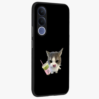 Matcha Cat Style Glass Case upright view showcasing charming cat artwork with cozy aesthetic theme.