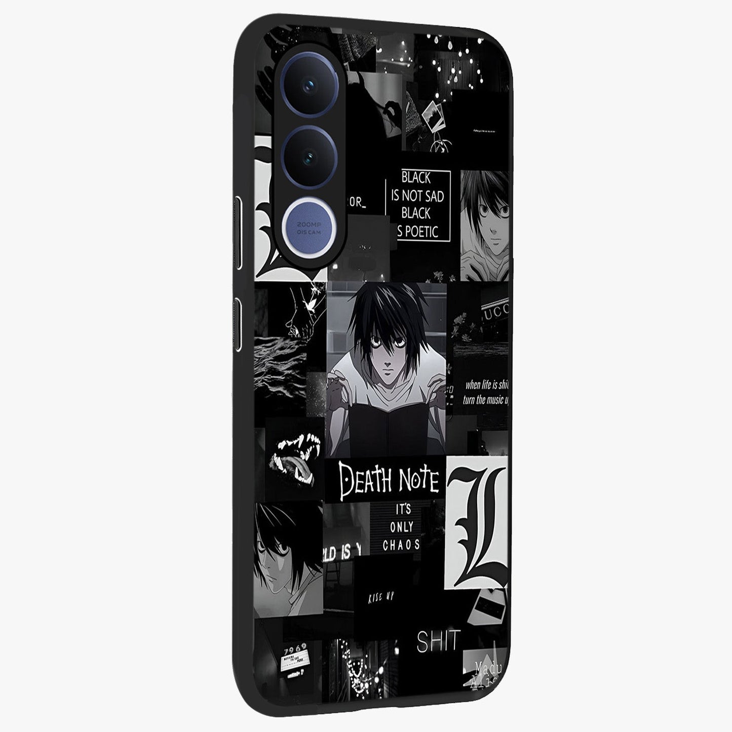 Midnight Chaos Mind Glass Case upright view showcasing expressive abstract artwork with bold dark theme.