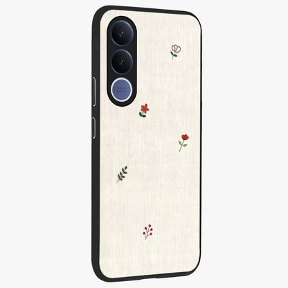 Minimalistic Blue With White Flower Pattern Glass Case upright view showcasing clean white flower artwork with calming blue theme.