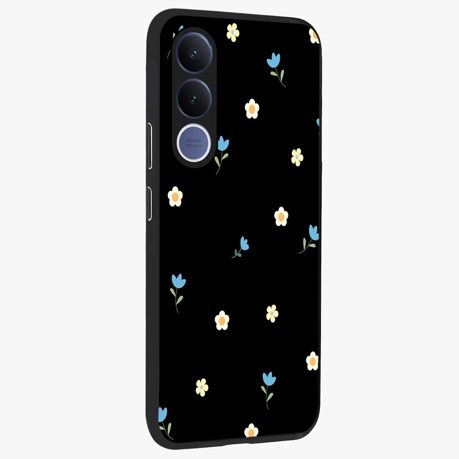 Minimal Petal Whispers Glass Case upright view showcasing elegant floral artwork with modern minimalist style.