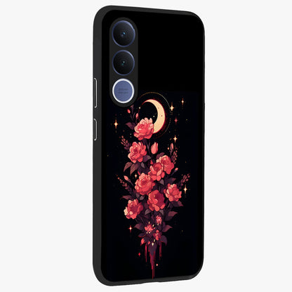 Moonlit Floral Elegance Glass Case upright view showcasing delicate floral artwork with refined night inspired theme.