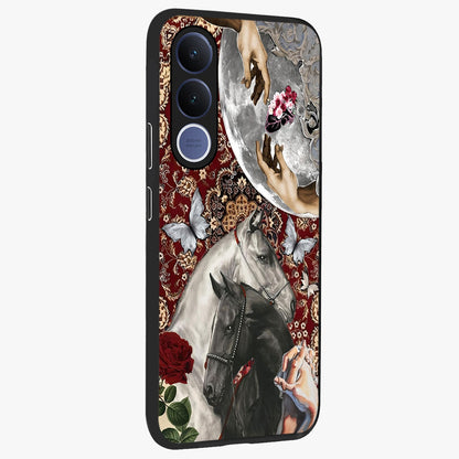 Moonlit Royal Stallion Glass Case upright view showcasing dramatic horse artwork with glowing moon themed design.