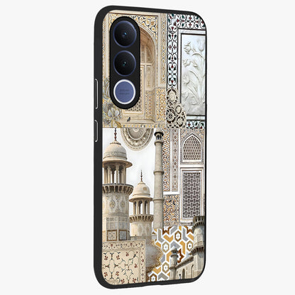 Mughal Marble Legacy Glass Case upright view showcasing ornate Mughal design with luxurious traditional theme.