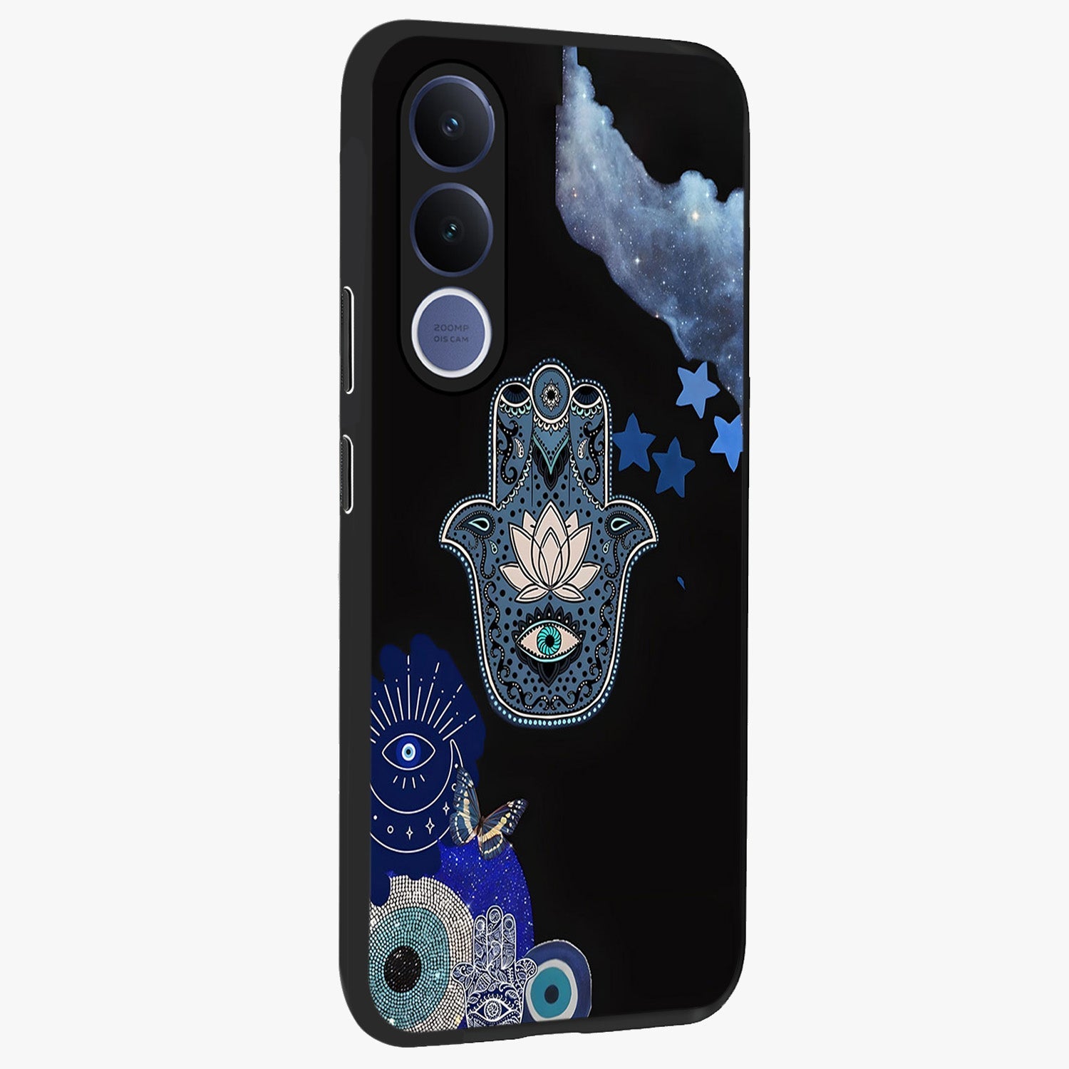 Mystic Hand Aura Glass Case upright view showcasing symbolic hand artwork with mystical energy theme.