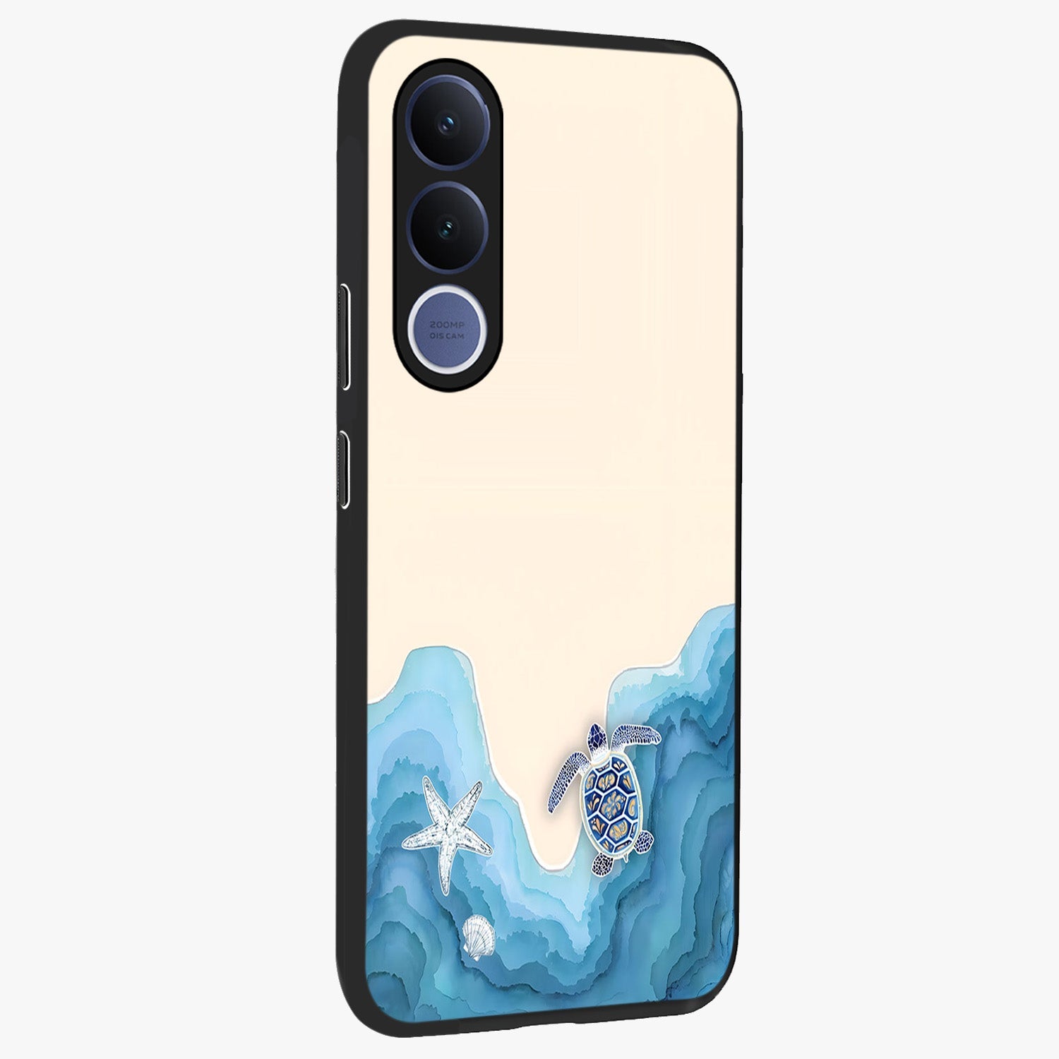 Ocean Drift Turtle Glass Case upright view showcasing calm underwater turtle artwork with nature inspired theme.