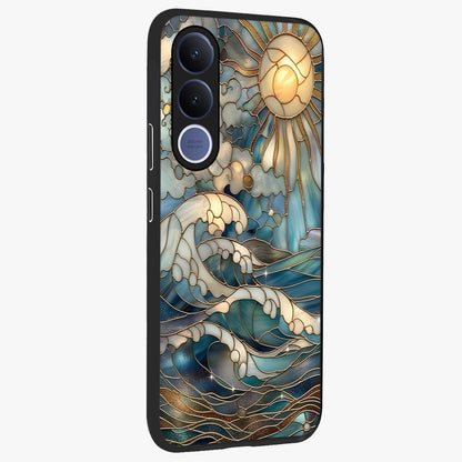 Oceanic Stained Printed Glass Case upright view showcasing decorative ocean pattern artwork with vibrant marine theme.