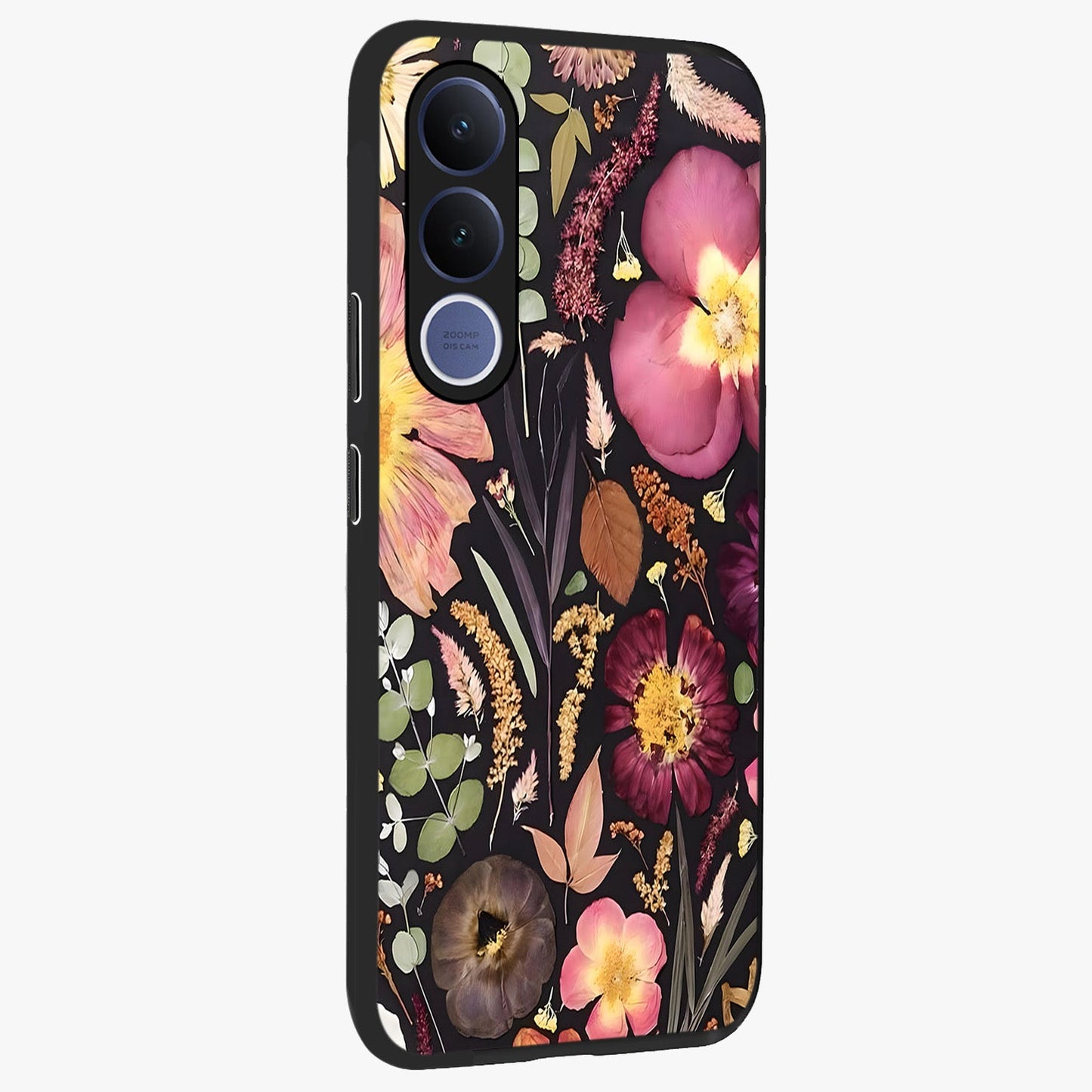Petal Dream Tapestry Glass Case upright view showcasing detailed floral tapestry artwork with artistic nature theme.