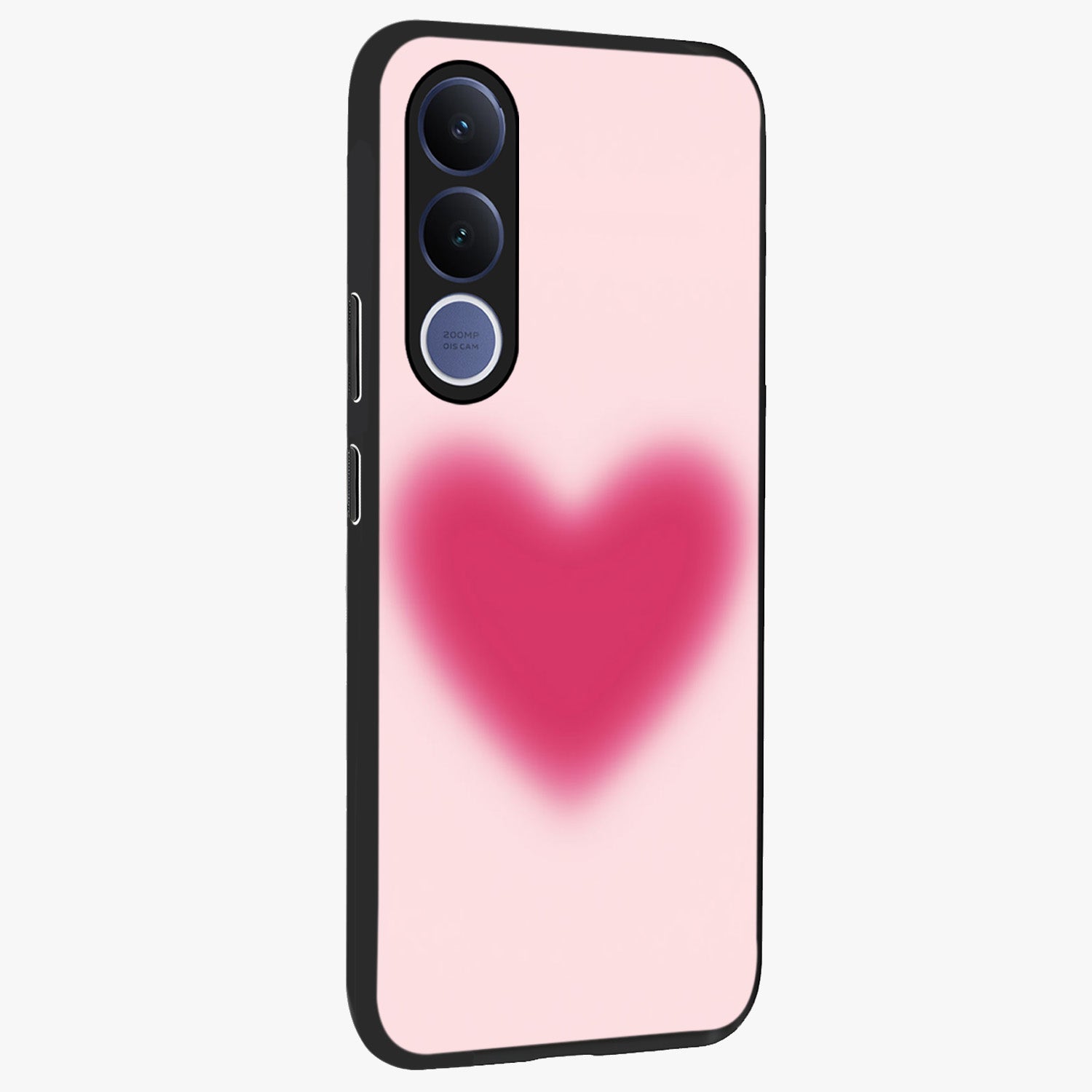 Pink Aura Heart Glass Case upright view showcasing romantic heart artwork with soft pastel theme.