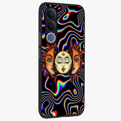 Psychedelic Sun Glass Case upright view showcasing trippy sun artwork with bold psychedelic theme.